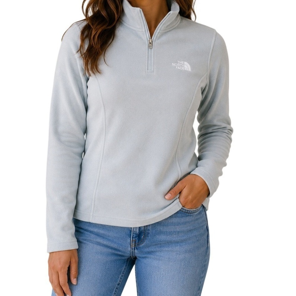 The North Face Light Blue Quarter‎ Zip Fleece Pullover Jacket Womens Large